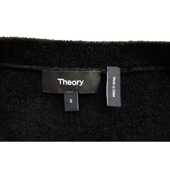 THEORY Black Velvet Rib Knit V-Neck Cardigan Sweater Top Net-A-Porter S $295 - Picture 6 of 12